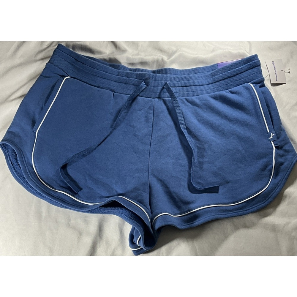 Joy Lab Comfy High Rise Blue/White Trim Shorts Pockets Drawstring XXL